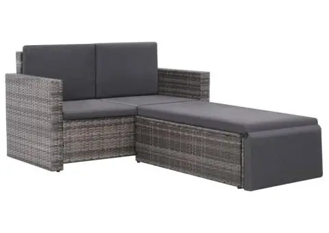 Set mobilier de grădină cu perne, 2 piese, gri, poliratan - 2/5