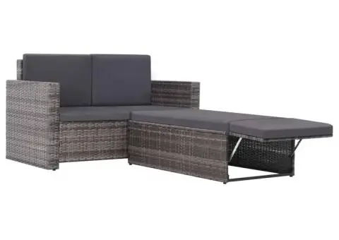 Set mobilier de grădină cu perne, 2 piese, gri, poliratan - 3/5