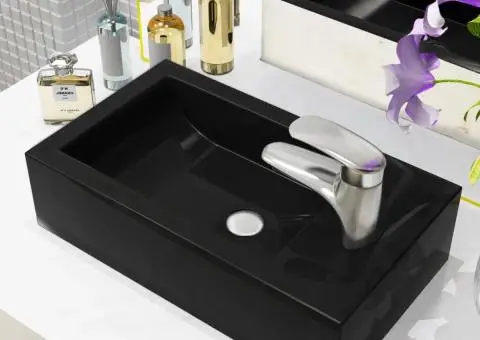 Chiuvetă cu orificiu robinet, negru, 46x25,5x12, ceramică - 1/5