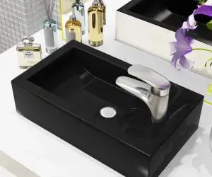 vidaXL Chiuvetă cu orificiu robinet, negru, 46x25,5x12, ceramică
