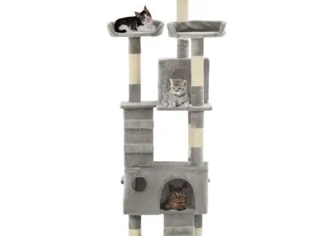 Ansamblu pentru pisici cu stâlpi funie sisal, 170 cm, gri - 2/5