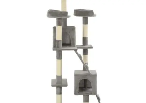 Ansamblu pentru pisici cu stâlpi funie sisal, 170 cm, gri - 3/5