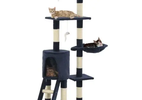 Ansamblu pisici stâlpi din funie sisal, 138 cm, albastru închis - 1/5