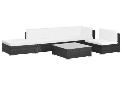 Set mobilier de grădină cu perne, 6 piese, negru, poliratan - 2/5