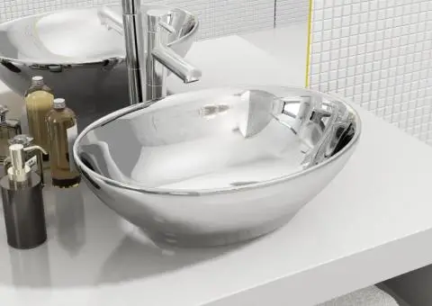Chiuvetă de baie, argintiu, 40 x 33 x 13,5 cm, ceramică - 1/5