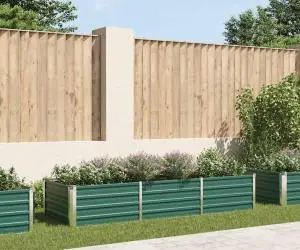 vidaXL Strat înălțat de grădină, verde, 240x80x45 cm, oțel galvanizat