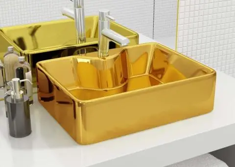 Chiuvetă cu orificiu de robinet, auriu, 48x37x13,5 cm, ceramică - 1/5