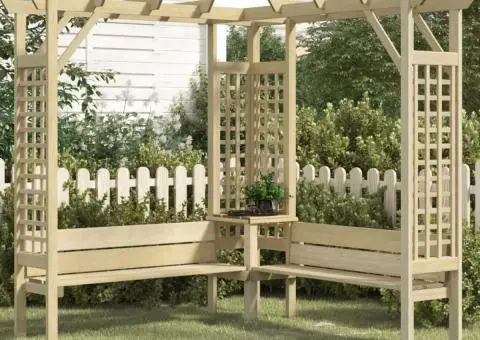 Pergolă colțar cu banchetă, lemn de pin tratat - 1/5