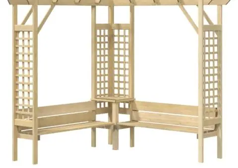 Pergolă colțar cu banchetă, lemn de pin tratat - 2/5