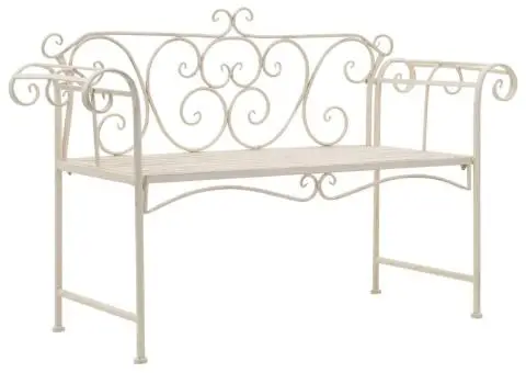Bancă de grădină, alb vintage, 132 cm, metal - 1/5