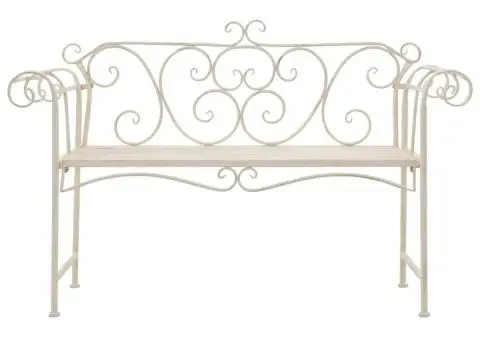 Bancă de grădină, alb vintage, 132 cm, metal - 2/5