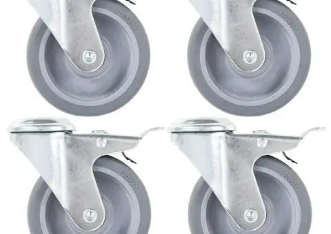 Roți pivotante cu gaură șurub, frâne duble, 4 buc., 100 mm - 1/5