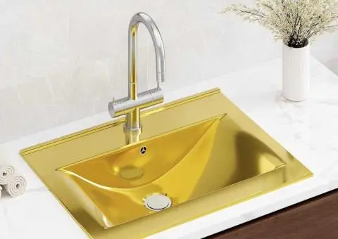 Chiuvetă cu preaplin, auriu, 60x46x16 cm, ceramică - 1/5