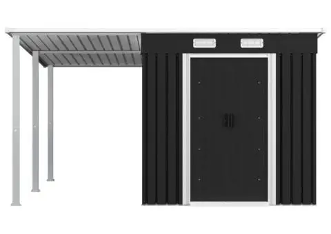 Șopron grădin, acoperiș extins, antracit, 336x270x181 cm, oțel - 2/5