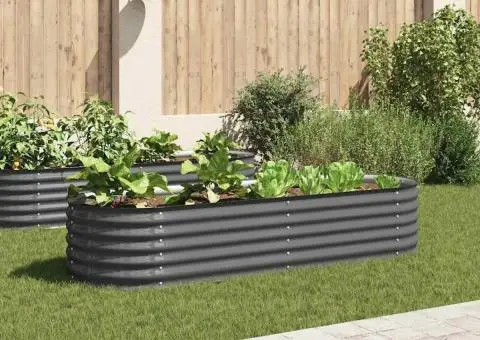 Strat înălțat de grădină, gri, 240x80x44 cm, oțel galvanizat - 1/5