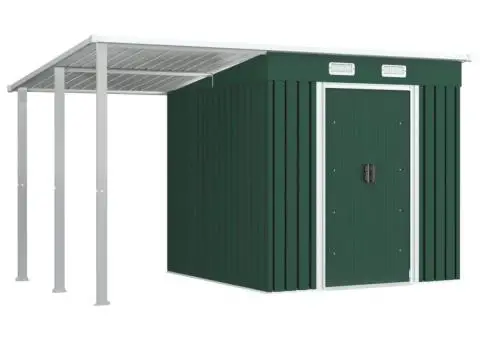 Șopron grădină, acoperiș extins, verde, 346x193x181 cm, oțel - 1/5