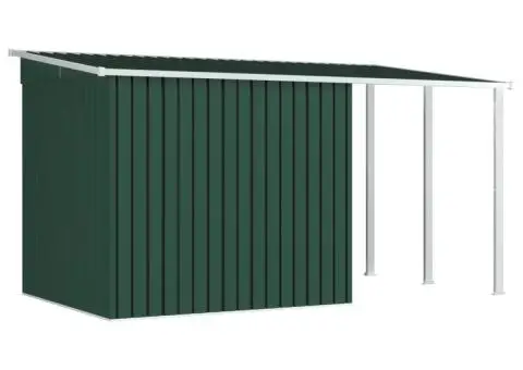 Șopron grădină, acoperiș extins, verde, 346x193x181 cm, oțel - 4/5