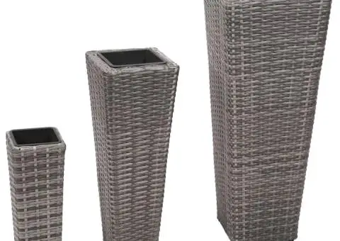 Straturi înălțate de grădină, 3 buc., gri, poliratan - 1/5