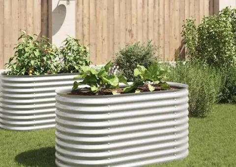 Strat înălțat de grădină, argintiu 160x80x81cm oțel galvanizat - 1/5