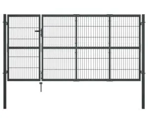 vidaXL Poartă de grădină cu stâlpi, antracit, 350 x 120 cm, oțel