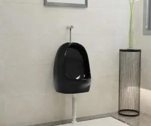 vidaXL Pisoar de perete cu supapă pentru spălare, negru, ceramică