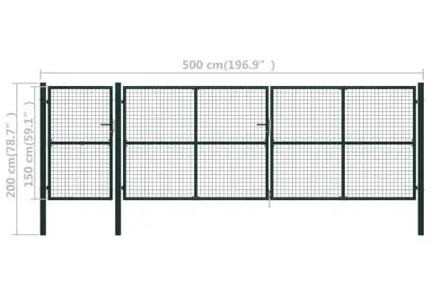 Poartă de grădină, verde, 500 x 150 cm, oțel - 5/5
