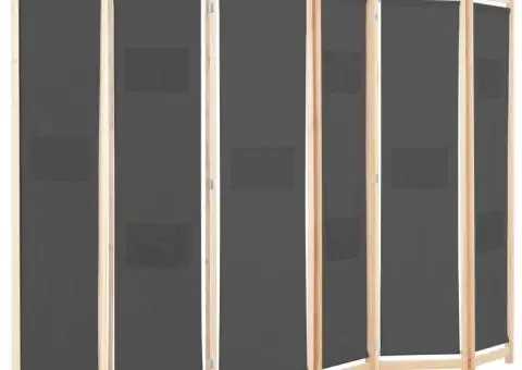 Paravan cameră, 6 panouri, gri, 240x170 x4 cm, material textil - 3/5