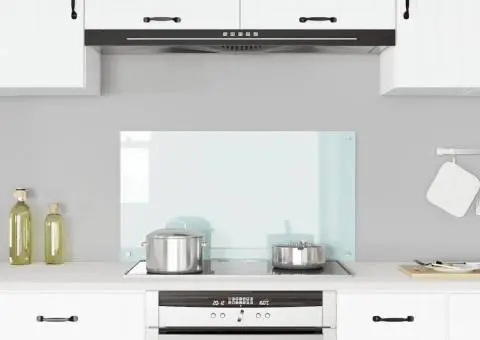 Panou antistropi de bucătărie, alb, 90x50 cm, sticlă securizată - 1/5