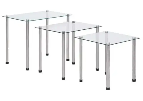 Mese suprapuse, 3 buc., transparent, sticlă securizată - 1/5