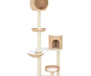 vidaXL Ansamblu pentru pisici, stâlp cu funie de sisal, iarbă de mare