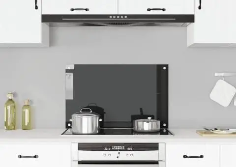 Panou antistropi de bucătărie, negru 80x50 cm sticlă securizată - 1/5