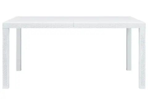 Masă de grădină, alb, 150 x 90 x 72 cm, plastic, aspect ratan - 2/5