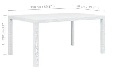 Masă de grădină, alb, 150 x 90 x 72 cm, plastic, aspect ratan - 5/5