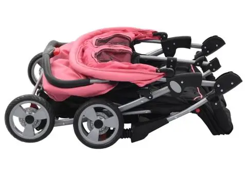 Cărucior dublu pentru copii, roz și negru, oțel - 5/5