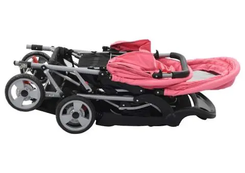 Cărucior tandem pentru copii, roz și negru, oțel - 4/5