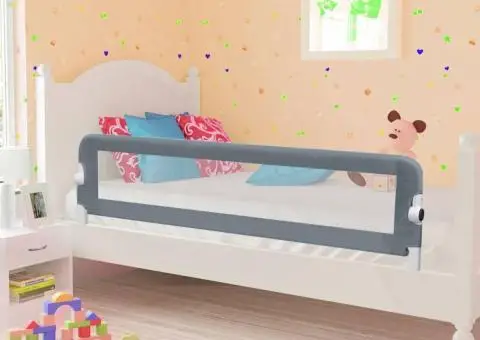 Balustradă de protecție pat copii, gri, 120x42 cm, poliester - 1/5