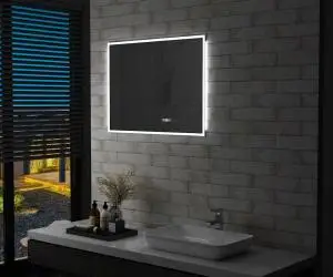 vidaXL Oglindă cu LED de baie cu senzor tactil și afișaj oră, 80x60 cm