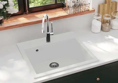 Chiuvetă de bucătărie din granit, alb, bazin unic - 1/5