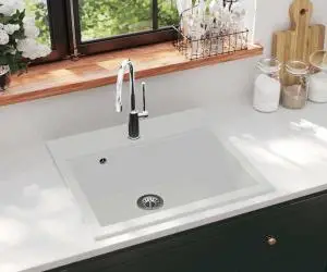 vidaXL Chiuvetă de bucătărie din granit, alb, bazin unic