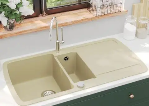 Chiuvetă de bucătărie din granit, bej, două bazine - 1/5