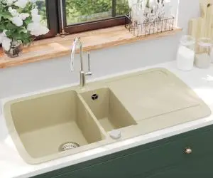 vidaXL Chiuvetă de bucătărie din granit, bej, două bazine