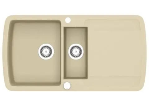 Chiuvetă de bucătărie din granit, bej, două bazine - 2/5