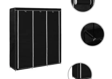 Dulap cu bare și compartimente, negru, 150x45x175 cm - 2/5