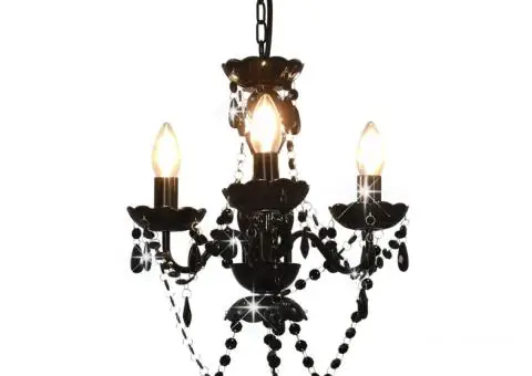 Candelabru cu mărgele, negru, rotund, 3 becuri E14 - 1/5