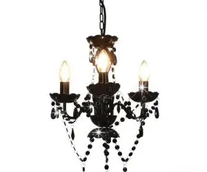 vidaXL Candelabru cu mărgele, negru, rotund, 3 becuri E14