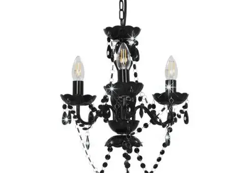 Candelabru cu mărgele, negru, rotund, 3 becuri E14 - 2/5