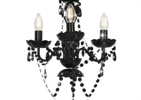 Candelabru cu mărgele, negru, rotund, 3 becuri E14 - 3/5