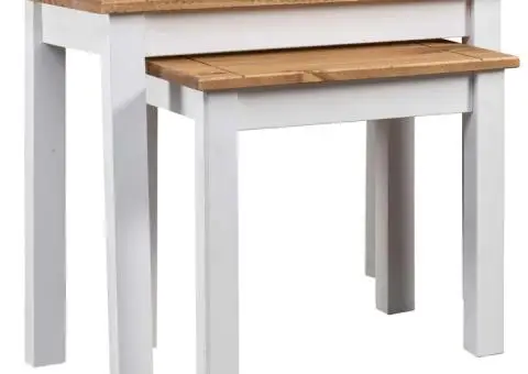 Mese suprapuse, 2 buc., alb, lemn masiv de pin, gama Panama - 1/5