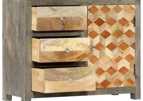 Dulap lateral, gri, 75 x 30 x 60 cm, lemn masiv de mango - 2/5