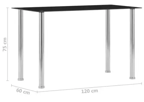 Masă de bucătărie, negru, 120 x 60 x 75 cm, sticlă securizată - 5/5
